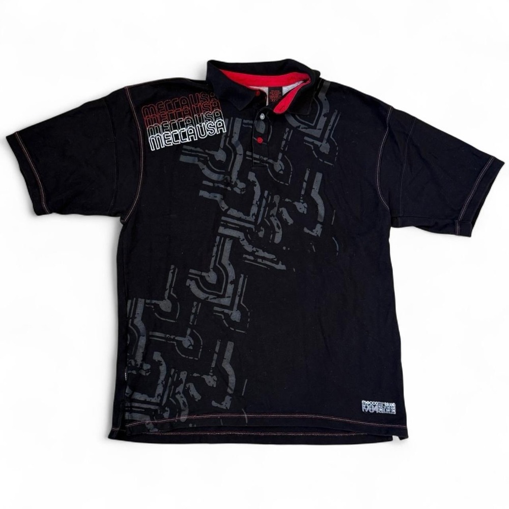 Vintage Mecca Jeans USA Black Polo Shirt Men's Size XXXL Baggy Hip Hop 90s Y2K